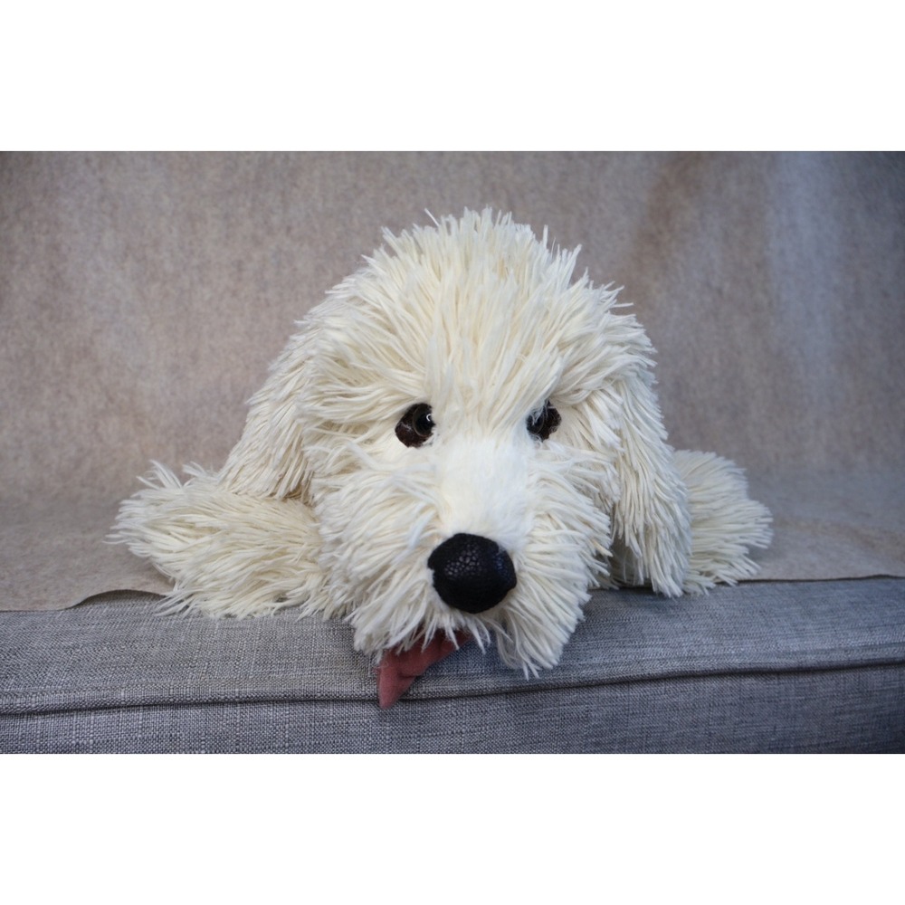 Folkmanis Panting Dog Hand Puppet Shaggy Plush 19" White Pup 2015-FM058J Rare